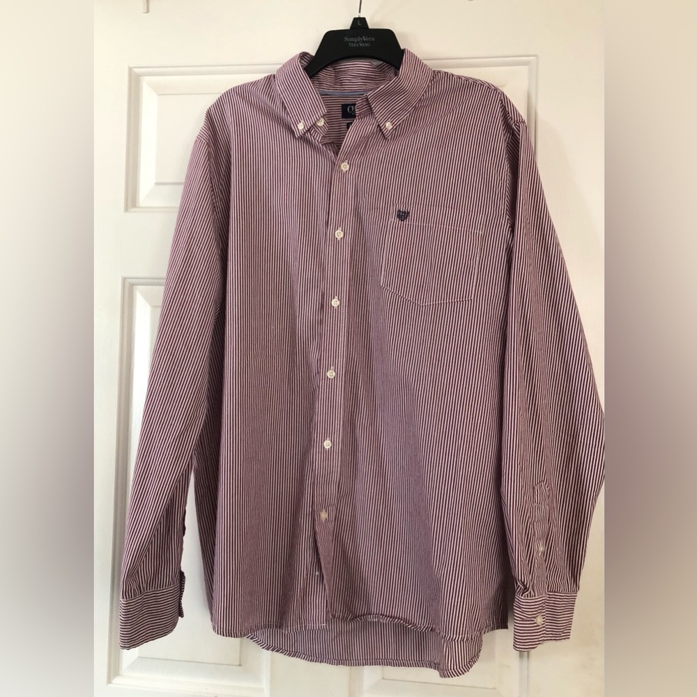 Chaps Ralph Lauren Men’s Button Down Maroon Striped Long Sleeve Shirt  Size XL